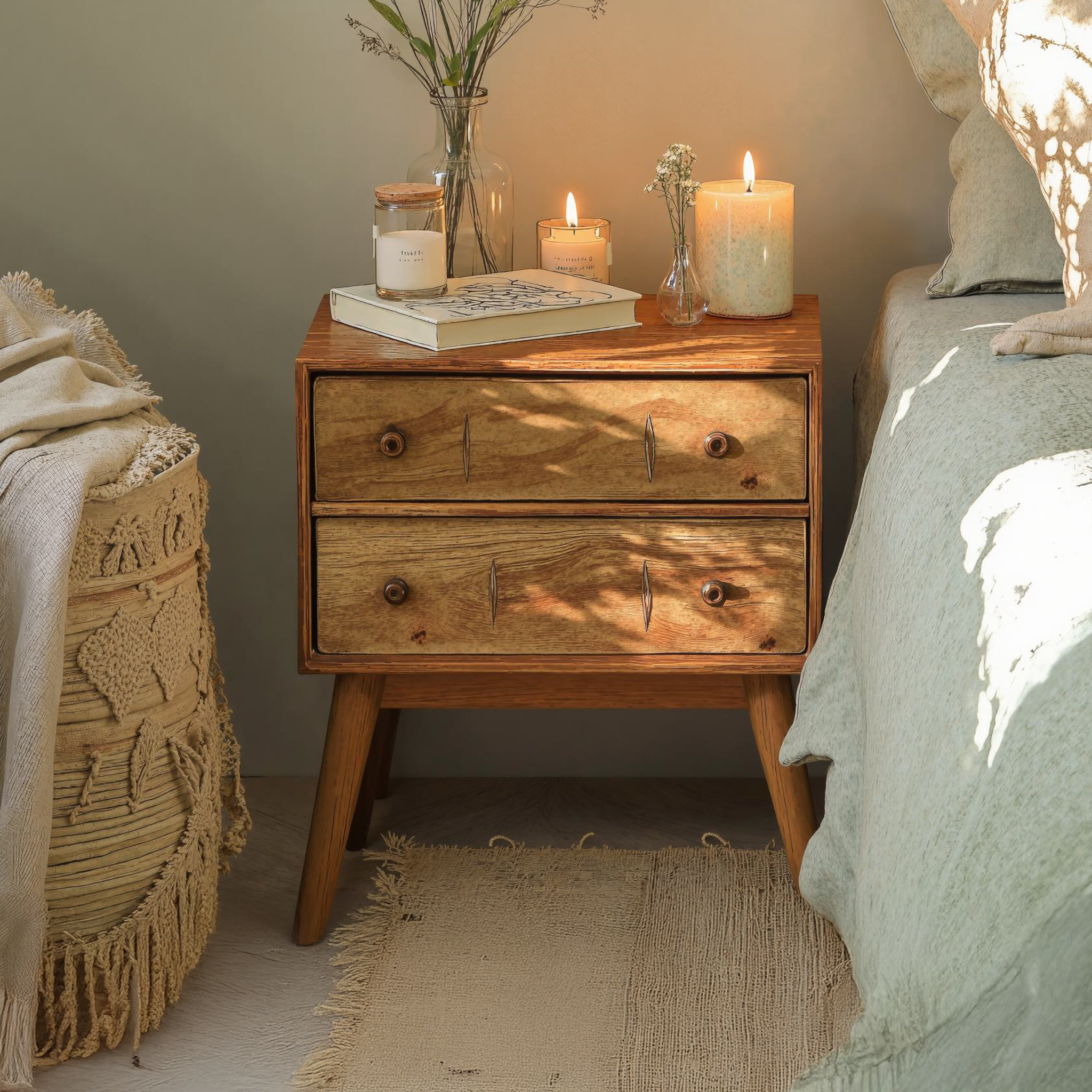 Classic Standing Bedside Table With 2 Drawers For Bedside