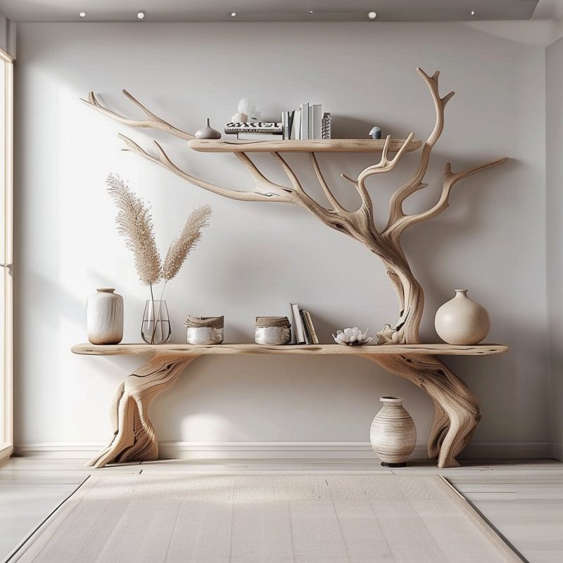 Driftwood Narrow Console Tables With Tree Branch