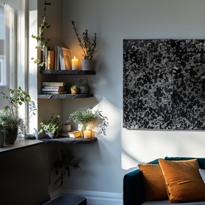 Handcrafted Black Corner Shelves Wall Shelves
