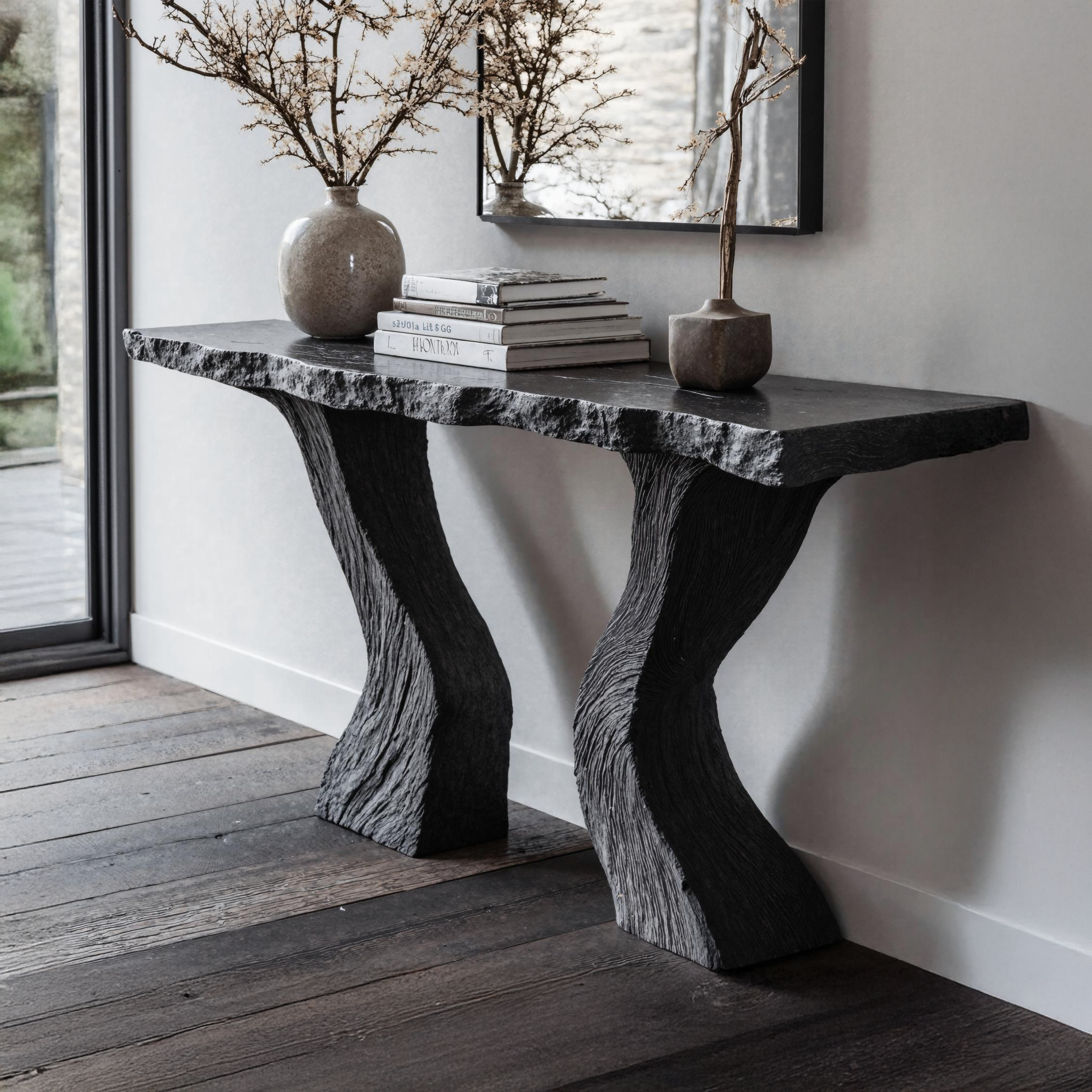 Handcrafted Black Wood Console Tables For Entryways Handcrafted Black Wood Console Tables For Entryways