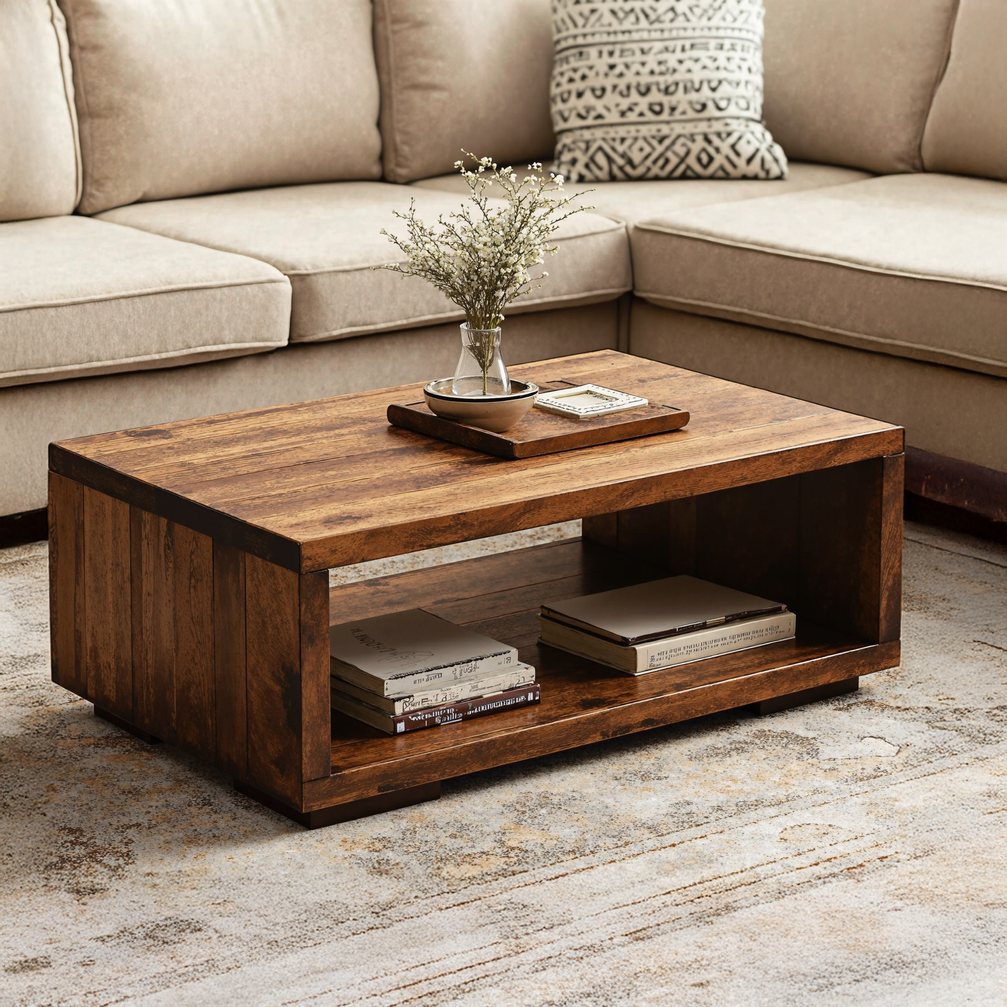 Handcrafted Wood Coffee Table With Storage For Living Room Handcrafted Wood Coffee Table With Storage For Living Room