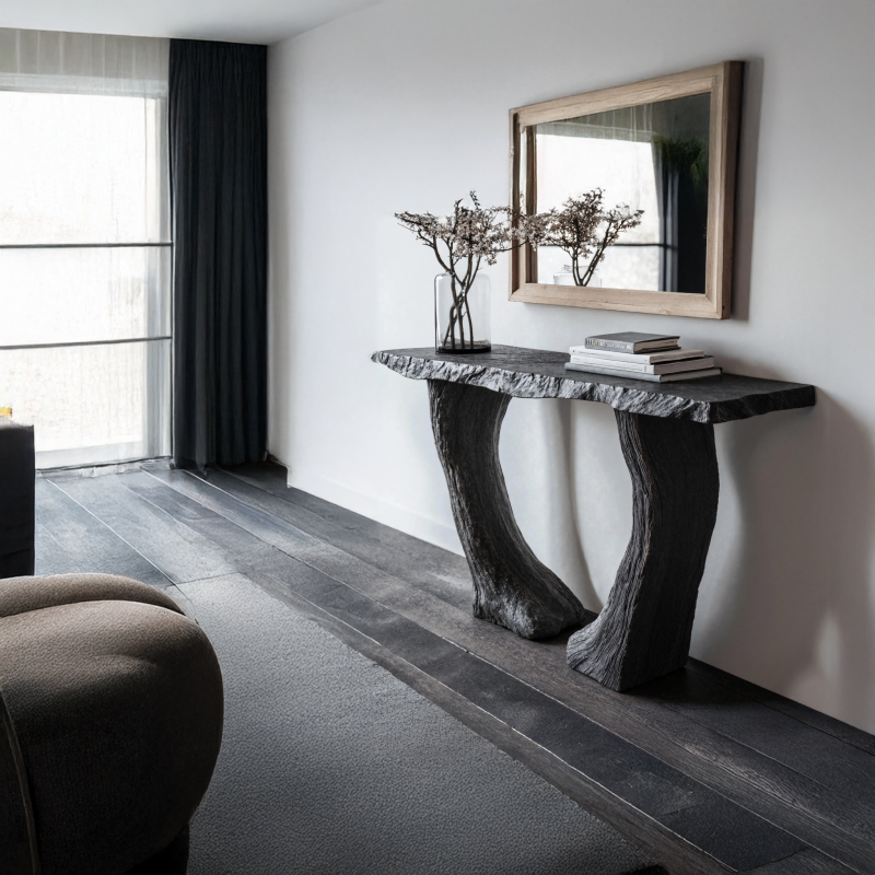 Industrial Black Wood Console Tables For Vintage Hallway Accent