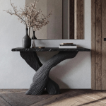Mid-Century Modern Black Wood Console Tables For Hallway