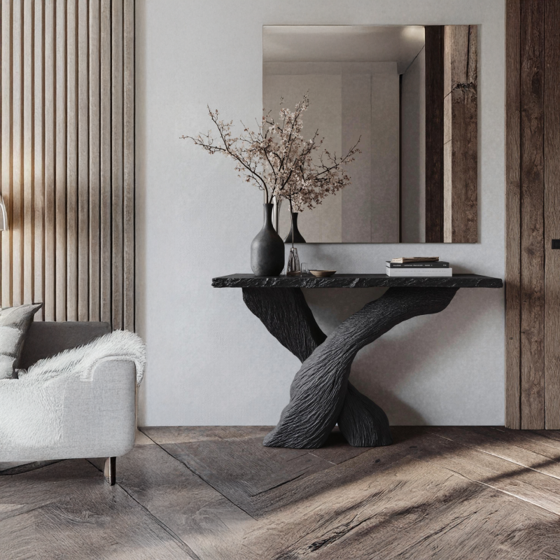 Mid-Century Modern Black Wood Console Tables For Hallway