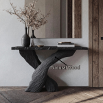 Mid-Century Modern Black Wood Console Tables For Hallway