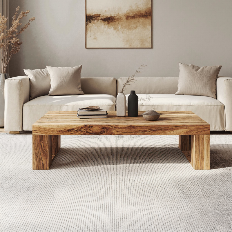 Minimalist Wood Coffee Table Family Room Clean Modern Look