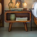 Rustic Farmhouse Wooden Nightstand With Storage Shelf