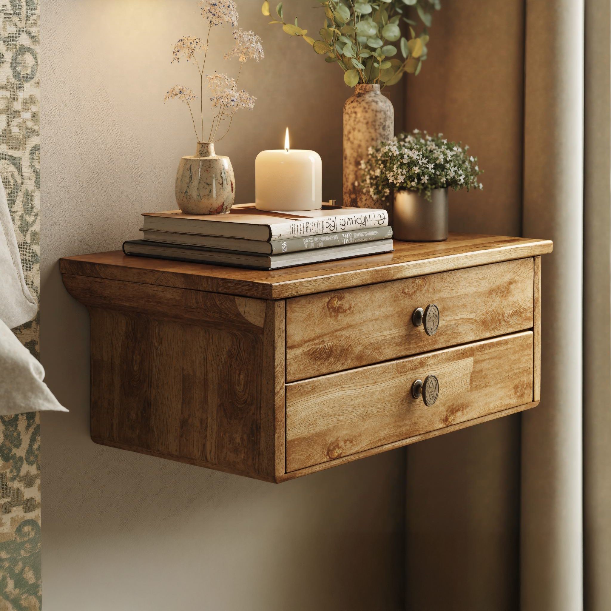 Solid Wood Rustic Nightstand With 2 Drawers Solid Wood Rustic Nightstand With 2 Drawers