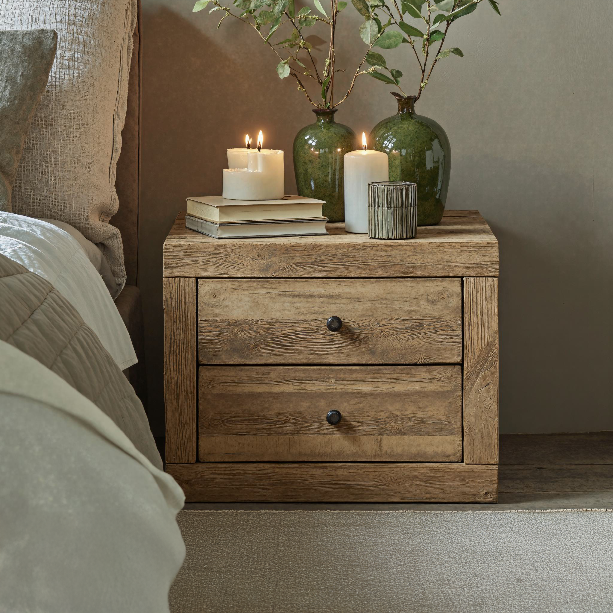 Standing Wooden Bedside Table With 2 Drawers Standing Wooden Bedside Table With 2 Drawers