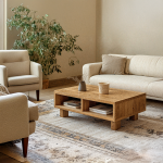 Vintage Natural Wood Coffee Table With Storage Cozy Living Room