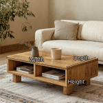 Vintage Natural Wood Coffee Table With Storage Cozy Living Room