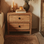Wooden Farmhouse Nightstand With 2 Drawers