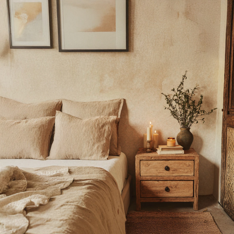 Wooden Farmhouse Nightstand With 2 Drawers
